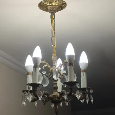 Antique Brass and Crystal Small Chandelier