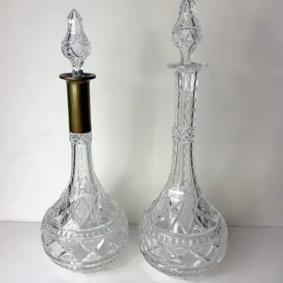Antique 1908 Baccarat “Colbert” Crystal Decanters 17”H, Pair 