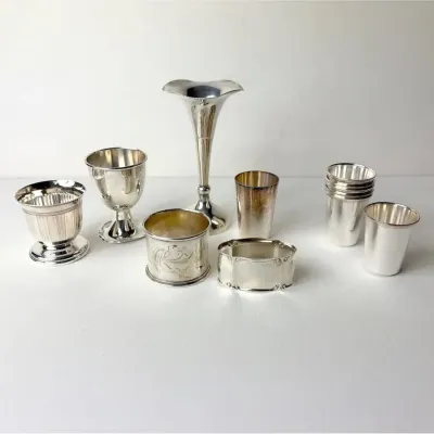 800-835 Silver Marked Eggcups, Shot Glasses, Fluted Vase, Napkin Holders | 12 Pcs Excellent Cond
