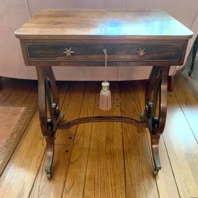 Antique English Regency Rosewood Side Table, Lyre Legs | Excellent Condition