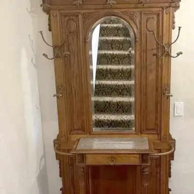 Antique Hall Tree with Marble & Wrought-iron  | Very Good Condition 