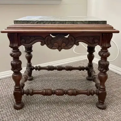 Louis XIII-style Carved Walnut Side Table, Vintage 
