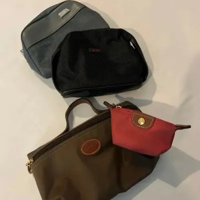 Tumi and Longchamp Nylon Designer Bag and Pouches, 4 Pieces