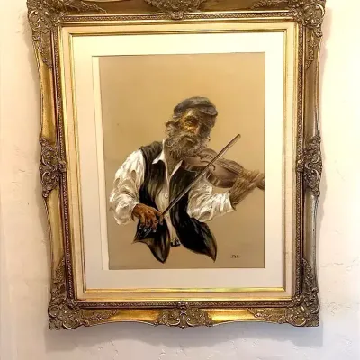 Man Playing Violin Print | Goldtone Frame, Acrylic Face-mounted | Large