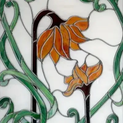 Art Nouveau Style Stained Glass Window Panel, Framed