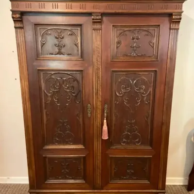 Antique Neo or Renaissance Revival-Style Armoire with Lower Drawer