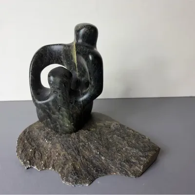 Eva Und Rani Soapstone or Serpentine Sculpture, Signed