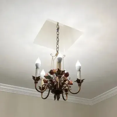 Antique Painted Metal Floral Chandelier, Excellent Working Condition 