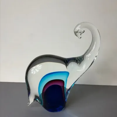 Hand-blown Murano Art Glass Elephant Sculpture, Sommerso  Style | Vintage