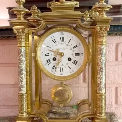 Sharman D Neill, Belfast 19th-century French Gilt Bronze & Crystal Regulator Mantel Clock | RESERVE