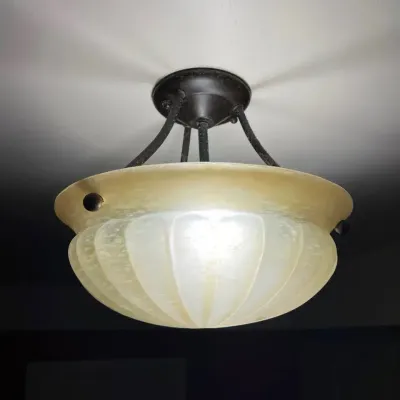 Antique Textured Glass Scalloped Ceiling Light, Tested
