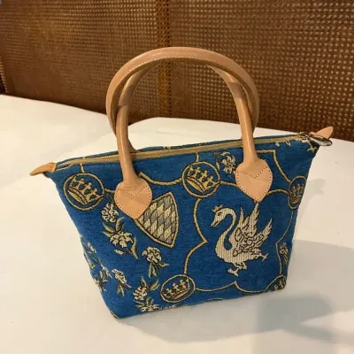 Vintage Jules Pansu Jacquard Handbag, Blue, Made in Paris
