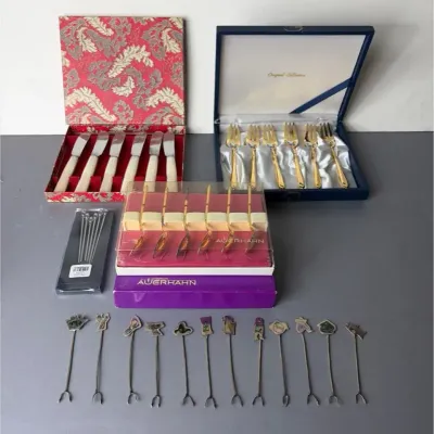 MOP Goldplated and C&B Mexico Silver Small Bites Forks and Paté Knives