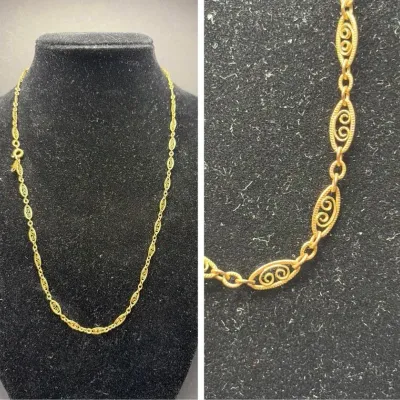 Antique 12K Gold Filigree Art Deco Chain 3.19g 18”L , European Gold Color