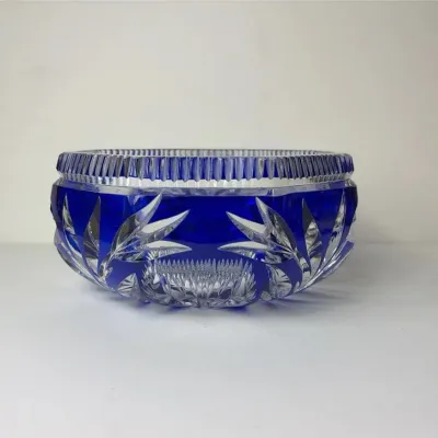 Czech Bohemian Cobalt Blue Cut-to-Clear Crystal Bowl, Vintage | Excellent Condition  