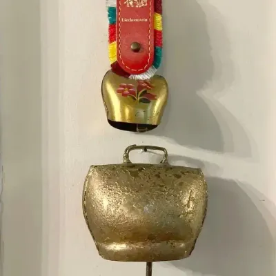 Antique German Brass Cow Bells, 2 Pieces 
