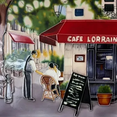 “Café Lorraine” Ceramic Art Tile Plaque (or Café Berlotti), Brent Heighton 8x11”