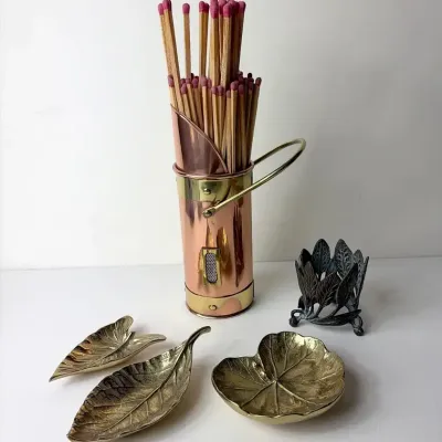 Copper, Brass, Bronze: Antique Fireside Matchstick Holder, Trinket Bowls, Cup Holder