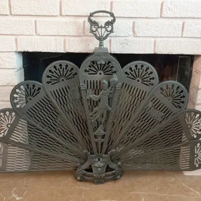 Antique Iron Fan Fireplace Shield, Folds