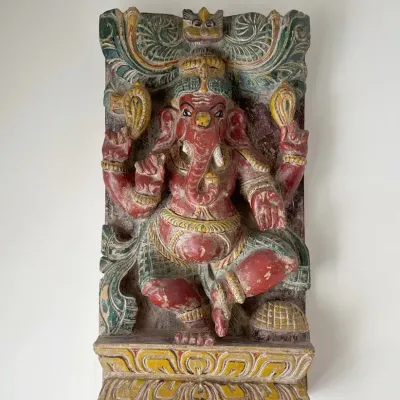 18" Dancing Lord Ganesha Wooden Statue, Standing and Wall Hanging