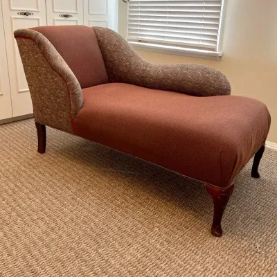 Chaise Lounge, Plush Burgundy and Abstract Upholstery | Excellent Condition 