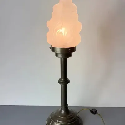 Art Deco Bronze-like Table Lamp 18”H, Frosted Glass Flame | Excellent Condition, Tested 