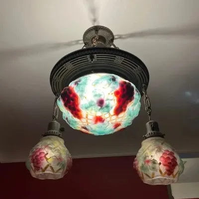 Antique "Puffy Grape" Multi-light Chandelier, 1910-1920s Vintage | Tested