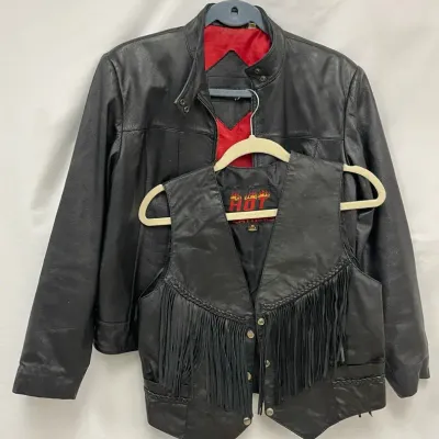 “Preston & York” Leather Jacket and “Hot Leathers” Fringed Leather Vest 