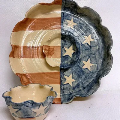 American Flag Pottery Serving Set