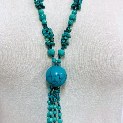 Artisan Style Turquoise Necklace with Dangly Ball Pendant