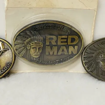 “Big Red” and “Red Man” Tobacco Vintage Belt Buckles