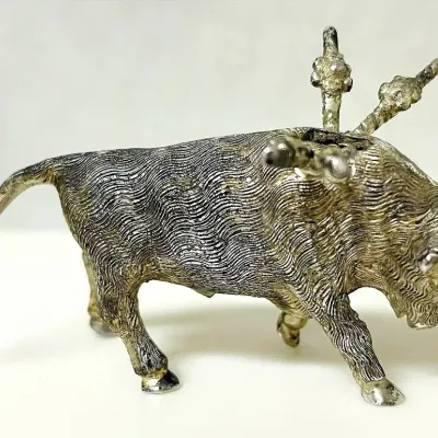 Sterling Silver Bull Toothpick Holder