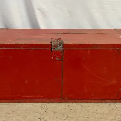 Vintage Painted Red Wooden Trunk
