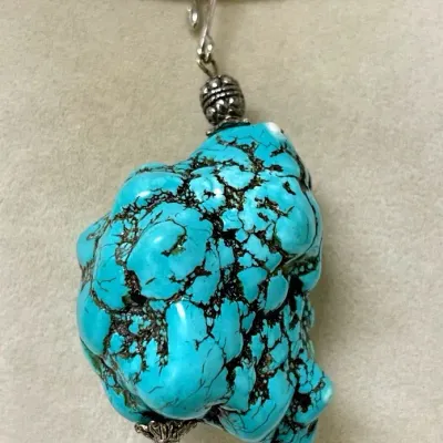 Large Ornate Turquoise Pendant 
