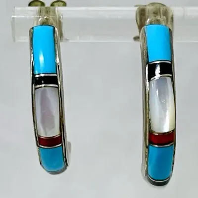 Signed Southwest Style Sterling Turquoise Earrings