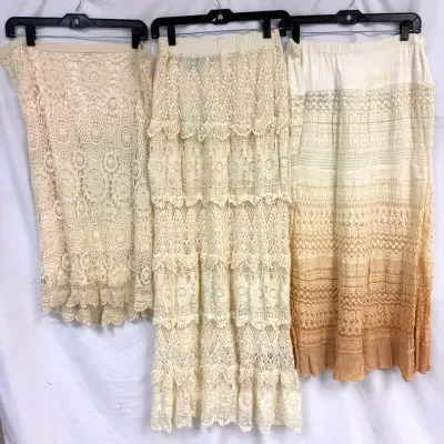 Three Name Brand Cream Beige Bohemian-Style Lace Skirts