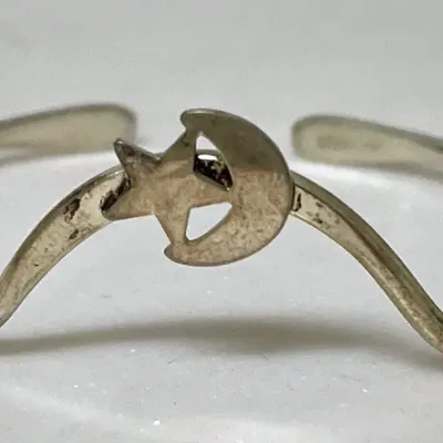 Sterling Silver Small Moon and Star Cuff Bangle