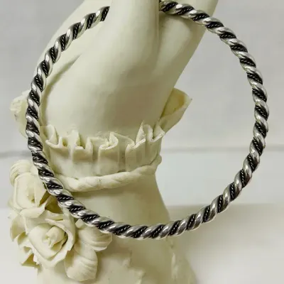 Silver Braided Bangle Bracelet 