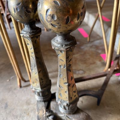 Sale Photo Thumbnail #201: vintage TV Trays, Brass fireplace cannon.