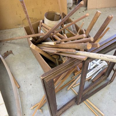 Sale Photo Thumbnail #313: Misc Lumber and shelves, Card table and Radio