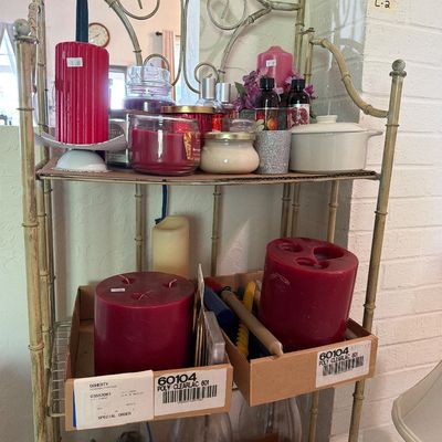 Sale Photo Thumbnail #61: Vintage Lamp and Candles

Bakers rack not included