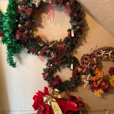 Sale Photo Thumbnail #173: Wreaths, Ornaments, Bows, Lights, Wreath holders, plush, Cups and more.