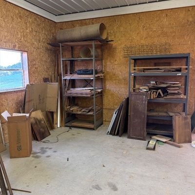 Sale Photo Thumbnail #310: Misc Lumber and shelves, Card table and Radio