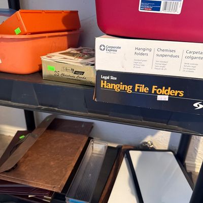 Sale Photo Thumbnail #129: Cards, Clip Boards, paper, Notebooks, and shredder and  more.

Shelf not included.