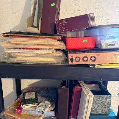 Sale Photo Thumbnail #126: Cards, Clip Boards, paper, Notebooks, and shredder and  more.

Shelf not included.