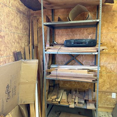 Sale Photo Thumbnail #315: Misc Lumber and shelves, Card table and Radio