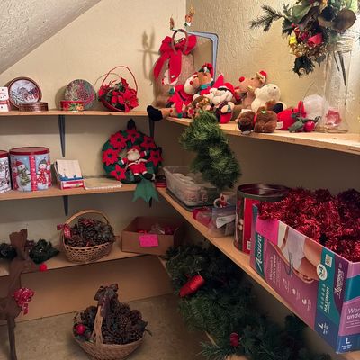 Sale Photo Thumbnail #168: Wreaths, Ornaments, Bows, Lights, Wreath holders, plush, Cups and more.