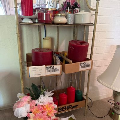 Sale Photo Thumbnail #59: Vintage Lamp and Candles

Bakers rack not included