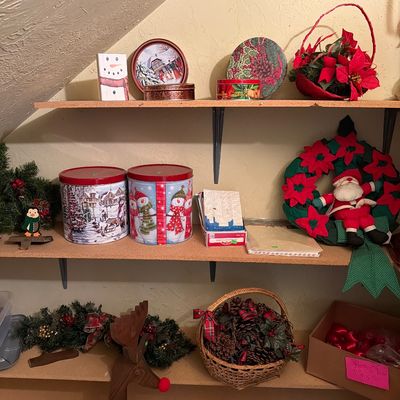 Sale Photo Thumbnail #169: Wreaths, Ornaments, Bows, Lights, Wreath holders, plush, Cups and more.
