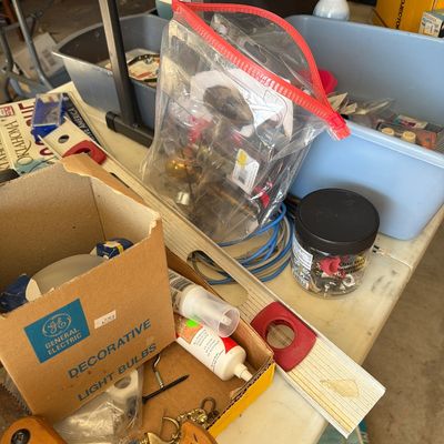 Sale Photo Thumbnail #214: Harley Mat, Typewriter, Lots of lightbulbs and more.